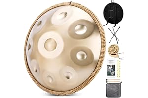 BIILOYY Handpan 432 Hz Re Minore, 9 Note 22 Pollici Tamburo in Acciaio Handpan Strumento Musicale, con Borsa Morbida, Mazze Per, Tripode, Panno Antipolvere, Percussioni Armoniche Per La, Yoga