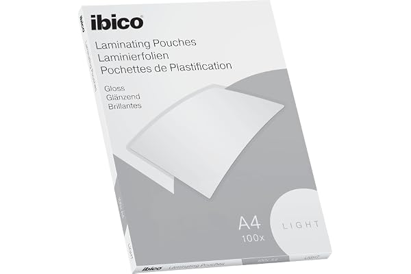 Ibico Basics Pochettes de Plastification A4, Epaisseur Light, Haute Protection et Durabilité des Documents, Paquet de 100, Finition Brillante, Transparent, 627308