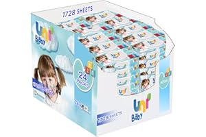 ‎UNI BABY Uni Baby Feuchttücher Box für 24+ Monate, 1728 Tücher (24 Packungen x 72), Feuchttücher für aktive Kinder, Dermatologisch Getestet, Wiederverschließbar, 0% Alcol, ohne SLS, SLES & Paraben, pH Wert