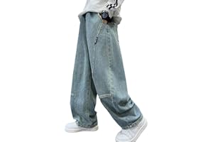 Happy Cherry Baggy Jeans for Boys Straight Leg Trousers Loose Denim Pants with Pockets for Casual School Daily