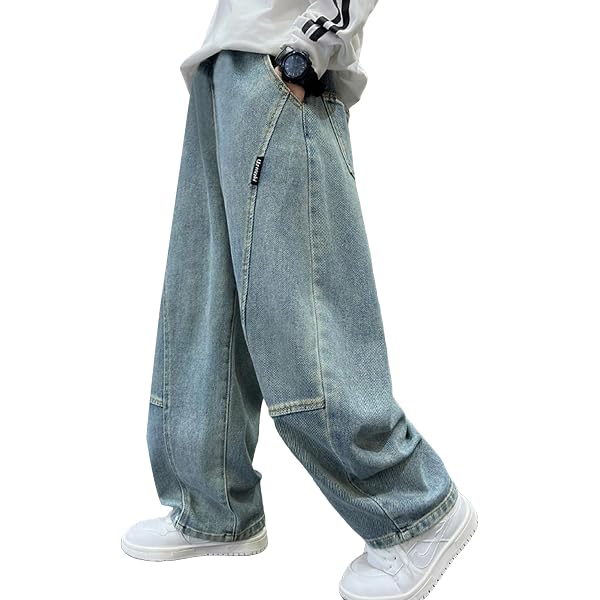 Jean Cargo Baggy élastique Taille Haute - Pantalon Denim Vintage Unisexe Enfants, Jambe Large, Poches Multiples, Style Rétro Streetwear - 2