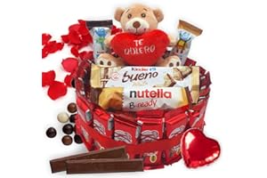 IAMI Tarta de Chocolate Kit Kat + Osito LOVE - Regalo Ideal para Navidad, Día del Padre, Día de la Madre, San Valentin... Kinder Bueno, Kinder Chocolate, Happy Hippo - Tarta de 20 cms