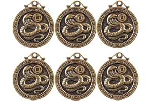 Acewen 6 PCS Snake Charms Pendant Figurines Snake Commemorative Coins Pendants 2025 Chinese Years Mini Brass Snake Statues Ornaments for Keychain Necklace Jewelry Gift Making Blessing Zodiac Souvenir