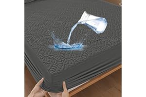 ‎SUFDARI Premium Matratzenschoner wasserdichte 200x200cm Spannbettlaken Luxus, 3D-Muster, Atmungsaktive Matratzenbezug Wasserundurchlässiger Matratzen-Schutz Nässeschutz Spannbetttücher-Dunkelgrau