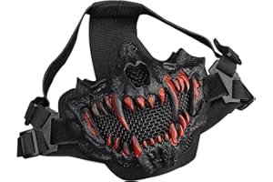 Zhongren Maschera per viso a forma di teschio, per cosplay, spaventosa, protezione a rete, decorativa, per Halloween, feste horror, paintball, CS, caccia