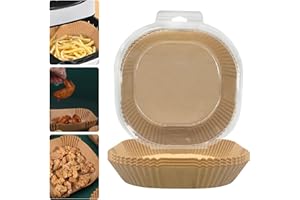 SALADOCY Marrón Papel Cuadrado Para Freidora de Aire, 100 Piezas 20cm, Forro de Grado de Comida, para Hornear Asar y Microondas Sartén (7.9 Pulgadas)