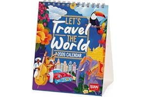 Legami - Calendario da Tavolo 2026, Travel The World, Calendario da Scrivania, 12 Mesi e Planner Annuale, in Inglese, Segni zodiacali, Festività internazionali, 12 x 14.5 cm