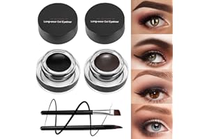 Boobeen 2 Colours Liner Eyeliner Gel - Formula in gel per colori per sopracciglia a lunga durata - Set trucco occhi con confezione da 2 pennelli per eyeliner e pennello per sopracciglia
