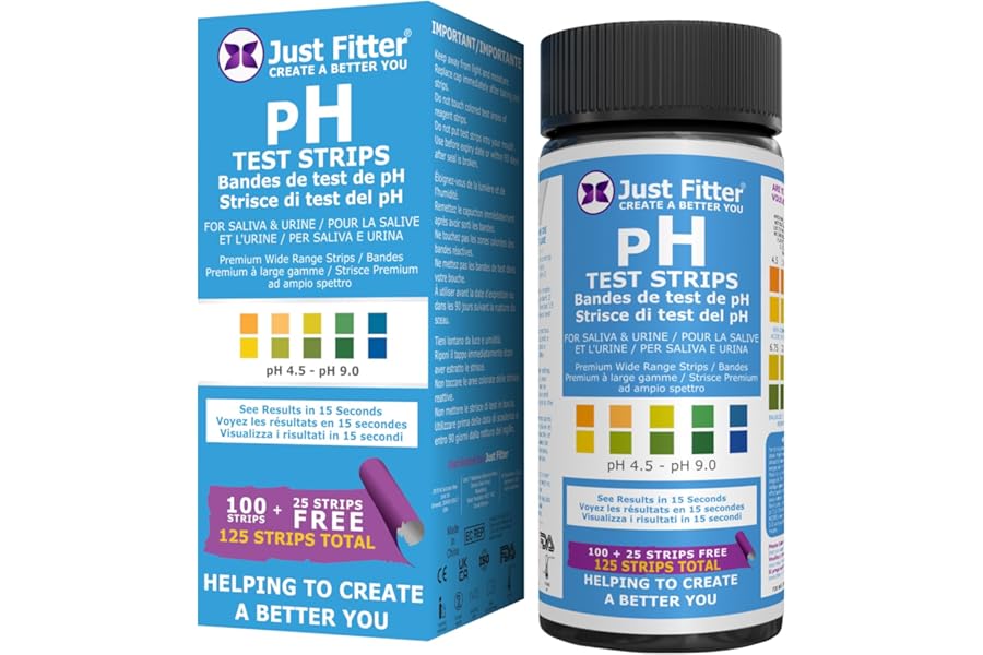 pH Test Strips for Testing Alkaline and Acid Levels in The Body. Track & Monitor Your pH Level Using Saliva and Urine. Get Highly Accurate Results in Seconds. 125 Strips per Bottle (100 + 25 Free).