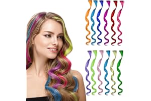 SWIRLCOLOR Mujeres Extensiones Colores Cabello Accesorios de Color Peluca de Extensiones de Cabello Rizado Sintético, Kit de Extensión de Cabello de Fiesta Destacada Cabello Colorido 12 Pieza