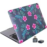 SyncCase Huawei MateBook D14 Kılıf Uyumlu Kristal Parlak &Ccedil;i&ccedil;ek Desenli Sert Hard Case İnce Hafif Şeffaf Koruma 2019-2022 Pemb