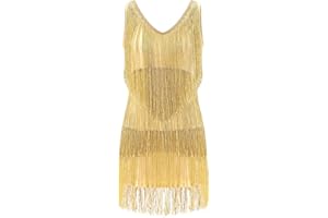 Alvivi Damen Tanzkleid Glänzend Pailletten Kleid Latein Rumba Cha Cha Tango Samba Bauchtanz Kleid Halloweem Fasching Party Kleid