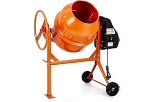 DKIEI 120L Electric Cement Mixer, 450W Concrete Mixer with Wheels and Stand, Portable Mud Mixer Machine for Cement, Stucco, Seeds and Fodder, 230V, 50Hz, 30RPM, Orange