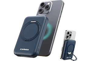 Ambrane MagSafe Wireless 10000mAh Fast Charging Power Bank with Mobile Stand, Strong Magnet, 22.5W Output for iPhone 12 & Above, Android & Other Qi Enabled Device + Magnetic Ring (Mount, Blue)