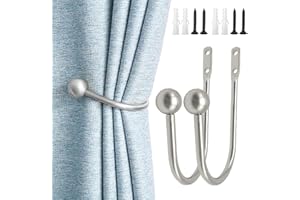 aqlbhz Curtain Tie Backs (2) - Chrome Finish, Silver - Wall Mounted, U-shaped Design for Convenient Use