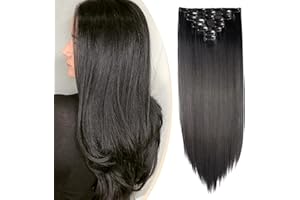 S-noilite - Extension a Clip Cheveux Naturel Clip in Hair Extensions Tête Pleine 8 Bandes 18 Clips 66cm Tout Droit - Noir foncé