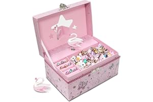 DWIYITTN Musical Jewellery Box – Pink Swan Organizer with Butterfly for Girls,Kids Jewellery Box,Music Box for Girls, 18 x 12 x 10 cm（Jewelry not included）