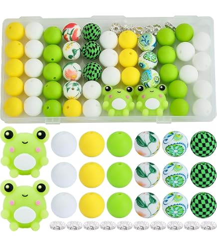 WEWAYSMILE 10pcs Perle de Silicone, Perles Silicone en Vrac, Perles Polygonales, pour Fabrication Porte-Clés Collier Bracelet Artisanat Bricolage (Grenouille