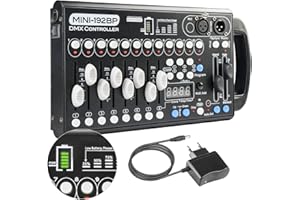 Dmx Controll Lichtmischpult Dmx Controller Eingebaute Batterie 192 Kanäle Dmx Konsole, Lichtmixer Dmx 512 Controller Musikgesteuert Akku Lichtpult Dmx Pult für Moving Head Partylicht Dmx Controler