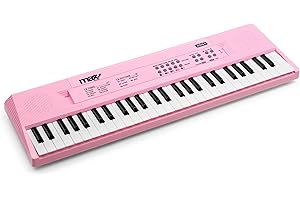 MAX KD54 – Teclado piano 54 teclas con micrófono, batería recargable y altavoces estéreo – Piano digital infantil para principiantes, niñas y niños – Teclado musical portátil – Color rosa