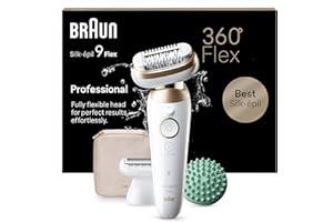 Braun Silk-épil 9 Flex Depilatore Donna, Epilatore Elettrico Donna Con Testina Flessibile 360°, Wet & Dry, Con Rasoio Donna, Cappuccio Rifinitore e Accessorio Massaggiante, 9-071 3D, Bianco/Oro