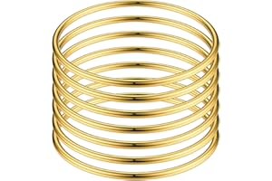 Tornado Lot de 7 bracelets lisses empilables multicolores en acier inoxydable plaqué or pour femme, Acier inoxydable, 6.8cmx3mm, 6.8cmx3mm