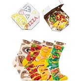 Pizza Desenli Pamuklu &Ccedil;orap Seti &ndash; 4&rsquo;l&uuml; Kutulu Unisex &ndash; Pizza &Ccedil;orabı Kutusu &ndash; Komik &amp; Eğlenceli G&uuml;nl&uuml;k &Ccedil;orap