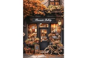 NEWENMO Bricolaje Vintage Cafe Diamond Painting Adultos,5D Flores y Hojas de Otoño Diamond Art Kit,Kit Completo de Pintura de Diamante,Bicicleta Dibujo de Diamantes Set,para Decoración Hogar 30x40cm