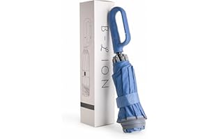 B-LION Paraguas Plegable Invertido con 10 Varillas Reforzadas, Banda Reflectante, Apertura y Cierre Automático, Antiviento y Mango con Hebilla – Fácil de Llevar para Hombre y Mujer