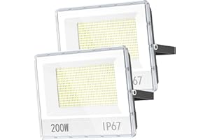 YIQIBRO 200W Outside Security Light 2 Pack - 20000LM Outdoor Lights Mains Powered IP67 Waterproof, 7000K LED Floodlight for Garden/Yard/Patio