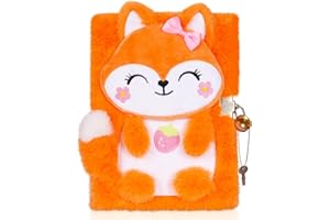 Pinkgarden Fox Diary for Girls with Lock and Keys, Plush Fox Journal Notebook for Kids, Secret Lock Diary with 160 Lined Pages for Writing Drawing, Gifts for Girls (Fox)