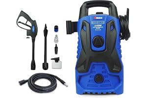 VTOOLS 1400W Electric Pressure Washer, 105 Bar, 5M Hose, 250ml Foam Bottle, Long Spray Gun, Inlet Filter, Compact Car Washer for Home, Garden, and Driveway Cleaning, Blue, VT1508-105