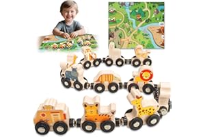 AMFUN Trenino Legno Giocattolo Magnetico per Bambini, Giochi Legno Bambini 1-4 Anno, Giocattoli Bambino Bambina 1-4 Anni Giochi Educativi Montessori