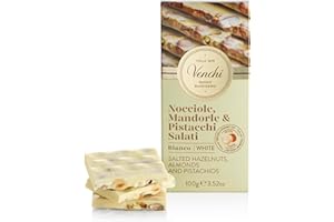 Venchi Tablette de chocolat Blanc Salé, 100 g - Chocolat blanc aux noisettes, aux pistaches et aux amandes salées - Sans gluten