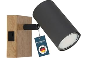 bmf-versand® Lampada da parete per interni, camera da letto, con interruttore, 1 luce, effetto legno, colore nero, lampada da lettura, montaggio a parete, 1 faretto GU10 senza spina