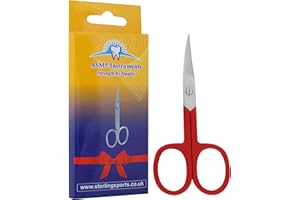 ASM INSTRUMENTS ASM Professional Nail Scissors Curved Manicure Cuticle Scissors - Heavy Duty Cuticle Trimmer for Eyebrow, Beard, Nose Hair Trimming - Beauty Scissor Gifts for Women & Men (Red)