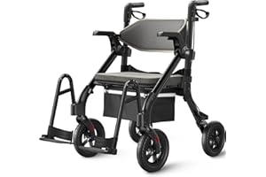 VOCIC Z55 Déambulateur pliable et léger avec siège, 2 en 1, pour personnes âgées, pneus en caoutchouc d'extérieur pour tous les terrains, chaise de transport, noir