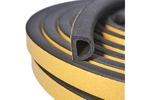 YINGERTOOL Weather Stripping Tape, Doors Windows Draught Excluder Self-Adhesive Anti-Collision Rubber D Type Foam Sealing Tape, Rubber Sound Insulation for Door Window Draught Stopper (Black, Total 6M)
