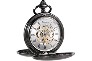 TREEWETO Reloj de Bolsillo Retro Liso clásico mecánico de Cuerda Manual Steampunk números Romanos Reloj de Bolsillo para Hombre Mujer con Caja de Cadena