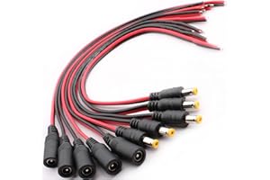RUNCCI-YUN 10Pcs 18AWG DC 12V 5A 5.5 x 2.1mm Male Female DC Power Pigtail Kabel,DC Power Jack Plug Adapter hohlstecker 5,5 2,1 Niedervolt Steckverbinder für CCTV Sicherheit Kamera