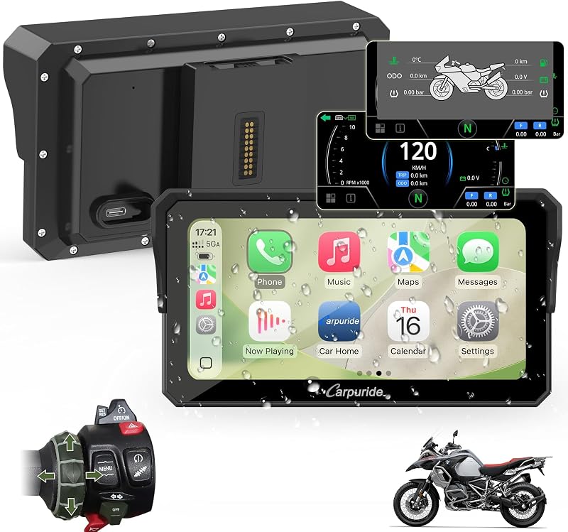 Carpuride W602BS Pro Carplay Screen for BMW Motorcycles, Native Wonder Wheel Control & Data Reading, Wireless CarPlay & Android Auto, 6.25" Waterproof Touchscreen, OTA, Dual Bluetooth, Intercom, Navi.