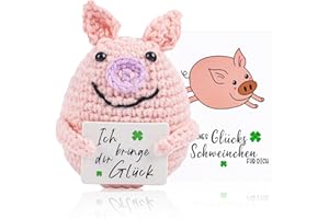 TIVUNORON Pocket Hug Glücksschweinchen, 9.5cm Strickwolle Schwein Puppe, Positives Schwein Geschenke mit Energiekarte, Pocket Hug Schwein für Jungen und Mädchen Desktop Dekoration