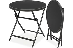 BRUBAKER Milano Garden Folding Table Outdoor - Round - Glass Topped - 27.5 Inches Diameter - Aluminium - Weatherproof - Anthracite