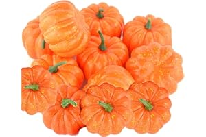 HBell 12 piccole zucche artificiali realistiche, raccolte autunnali, mini zucche per casa, giardino, decorazione autunnale, festa del Ringraziamento o decorazione di Halloween (arancione)