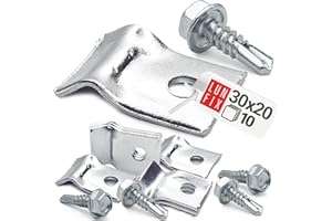 LUN FIX Clips de fixation grillage rigide 30x20 mm en U avec vis autoforeuses robustes, attache panneau murale pratique, support clôture métallique sécurisé, pour câble, lot de 10 pièces galvanisé