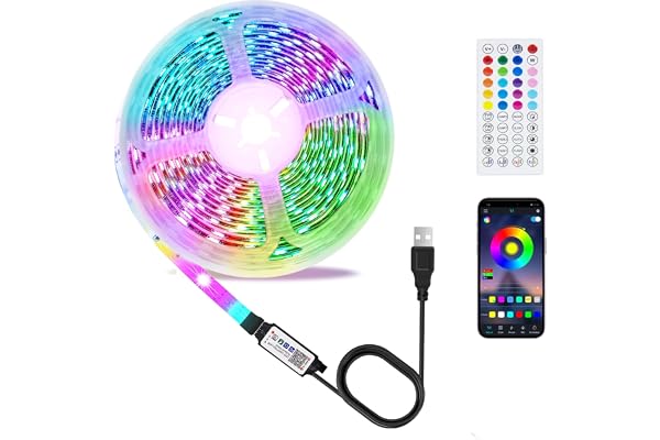 TK99SW Ruban LED TV, 3M USB TV rétroéclairage pour 32-60 inch TV avec Télécommande et Bluetooth app Contrôlé sync de musique/timer Multicolore Flexible TV LED Strip pour Home TV décoration