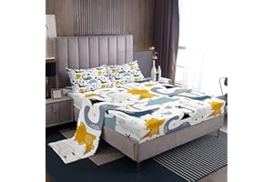 Loussiesd, Set di lenzuola per letto matrimoniale, per bambini, con animali, carino, stile cartone animato, 3 pezzi, include 1 lenzuolo e 1 lenzuolo con 2 federe, morbido, motivo: dinosauri