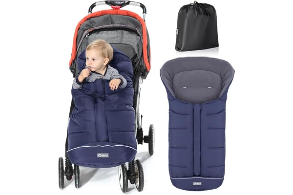 Orzbow Chanceliere Bebe Poussette, Imperméable Chanceliere Universelle Pour Poussette, Polaire Coral, Bandes Réfléchissantes, Fermeture Éclair (Bleu)