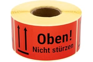 MD LABELS MDlabels Etiquetas de advertencia Pegatinas en rollo 100 x 50 mm – 500 – Oben! nicht stürzen! Not to be dropped – 500 etiquetas de envío – para envío de paquetes – rojo neón