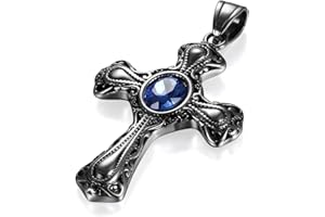 JewelryWe Collana con Pendente da Uomo Croce Gotico Stile Punk Rock Biker, Ciondolo di Croce Blu Nero, Collana Retro Regalo di Natale Originale